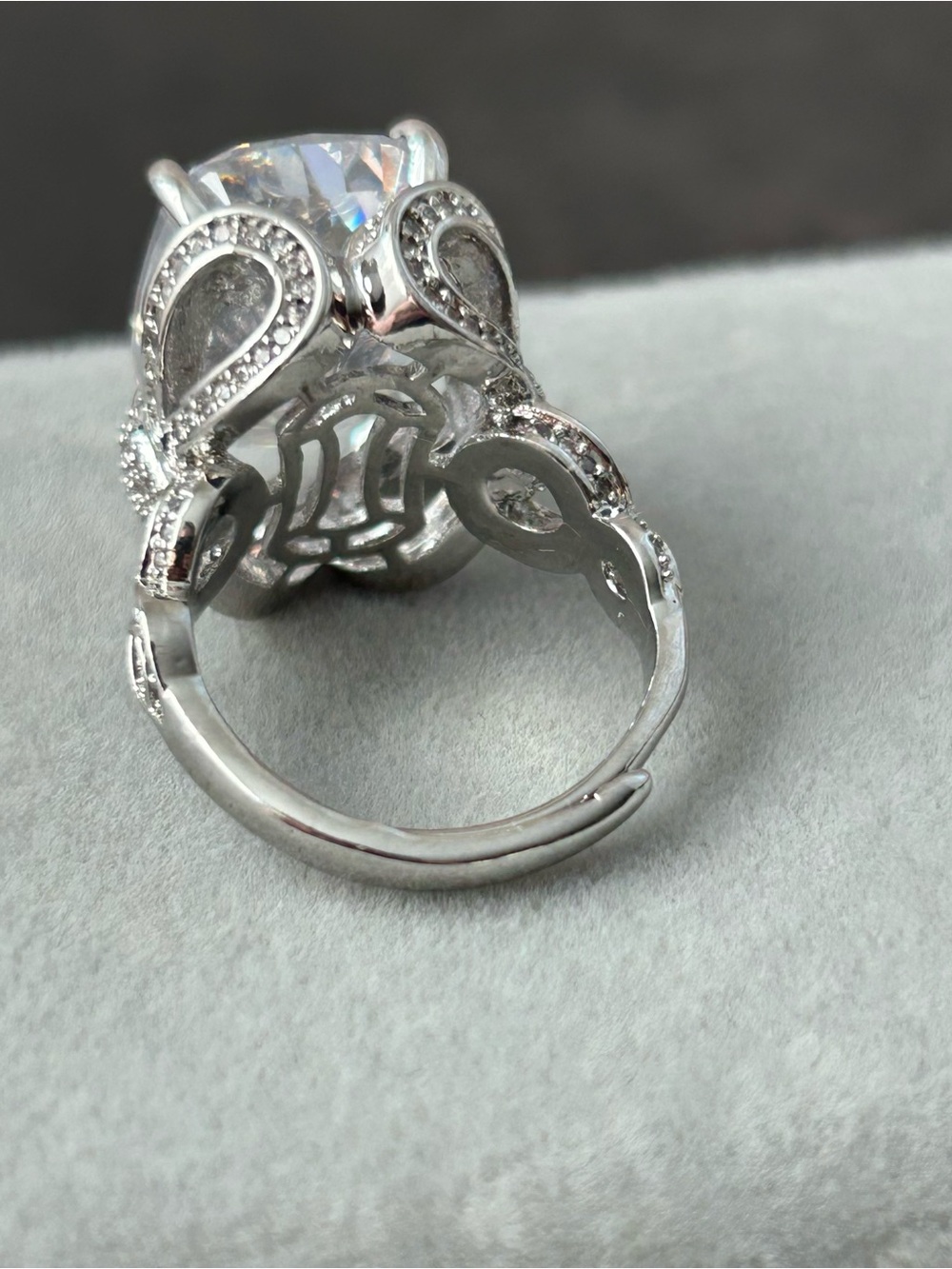 Silver Tone Cushion-Cut Cubic Zirconia Cocktail Ring - Picture 3 of 6